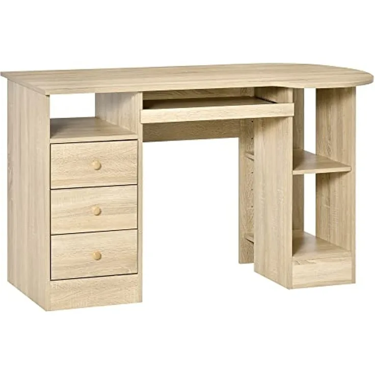 HOMCOM Computertisch Schreibtisch Bürotisch Home Office Arbeitstisch mit Ablagen Schubladen Natur 125 x 60 x 74 cm