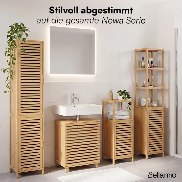 Bellamio 'Newa' Badezimmer-Hochschrank, natur, mit 5 Ablagen und 2 Türen – Bild 9
