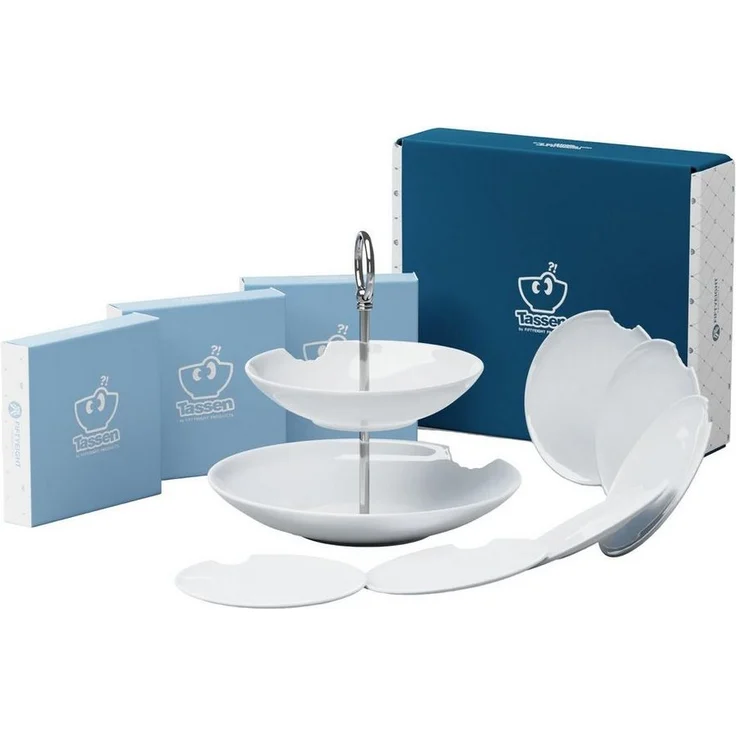FIFTYEIGHT PRODUCTS Teller Food Tempel Party Set 7-tlg, Etagere + Tellerchen, weiß mit Biss – Bild 3