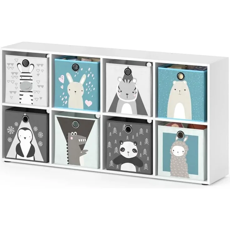 Kinderregal Scutum Weiß 143 x 72 cm mit 8 Faltboxen Vicco