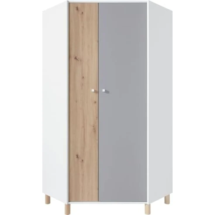 Jugendzimmer Farin in Weiß, Eiche Artisan & Grau – Modern mit Massivholz-Füßen, in verschiedenen Set-Varianten oder als Einzelmöbel für Kinder & Jugendliche - 7 teilig , Eckkleiderschrank · Standregal mit Türen · Standregal mit Schubkästen · Schreibtis... – Bild 2