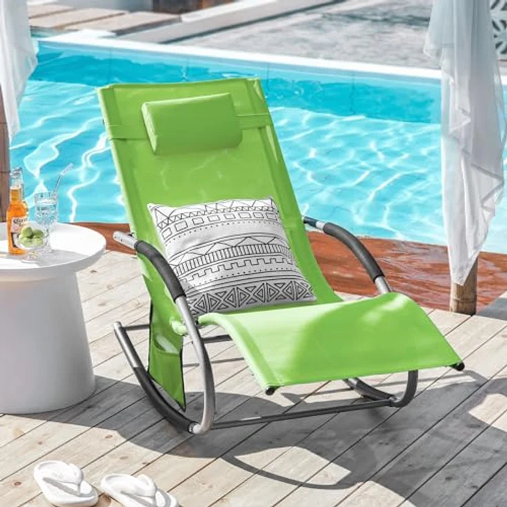 SoBuy OGS28-GRx2, 2er Set Schaukelliegen, Gartenliege in Grün, luftige Swingliege mit Kopfkissen und Stauraum für Garten, Balkon und Strand – Bild 5