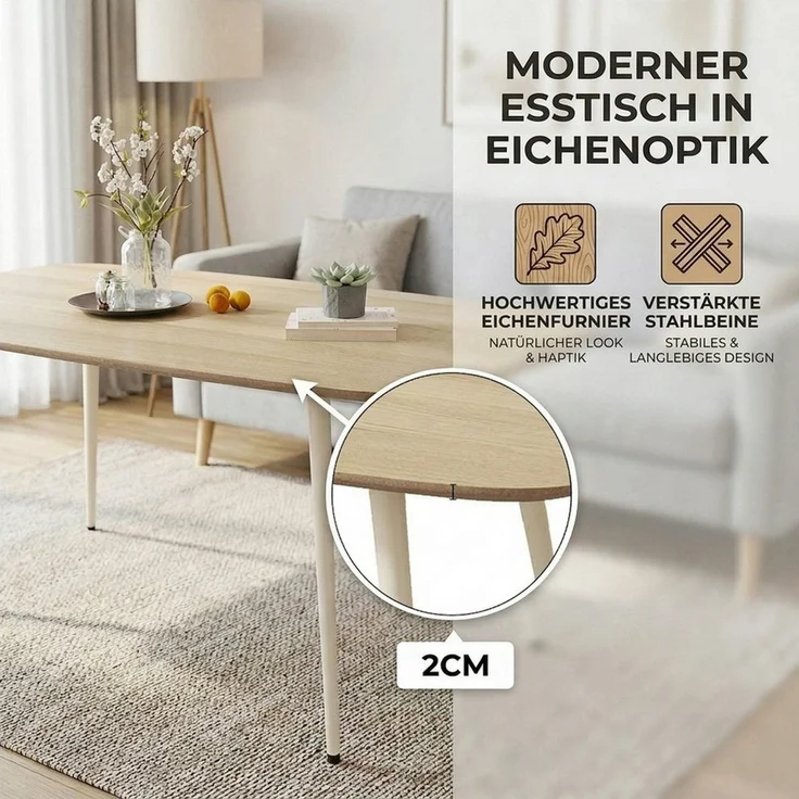 Jiexi Essgruppe Esstisch Set 5-teilig 120x69 MDF Eichenoptik Kombi mit Samt Stühlen – Bild 4