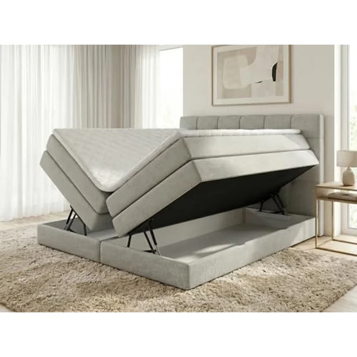 Boxspringbett Best XL mit 2 Bettkästen und Topper, mit Taschenfederkern- und Bonellfederkernmatratze, Doppelbett, Polsterbett aus Webstoff mit Stauraum (Beige (Inari 22), 180x200 cm) – Bild 4