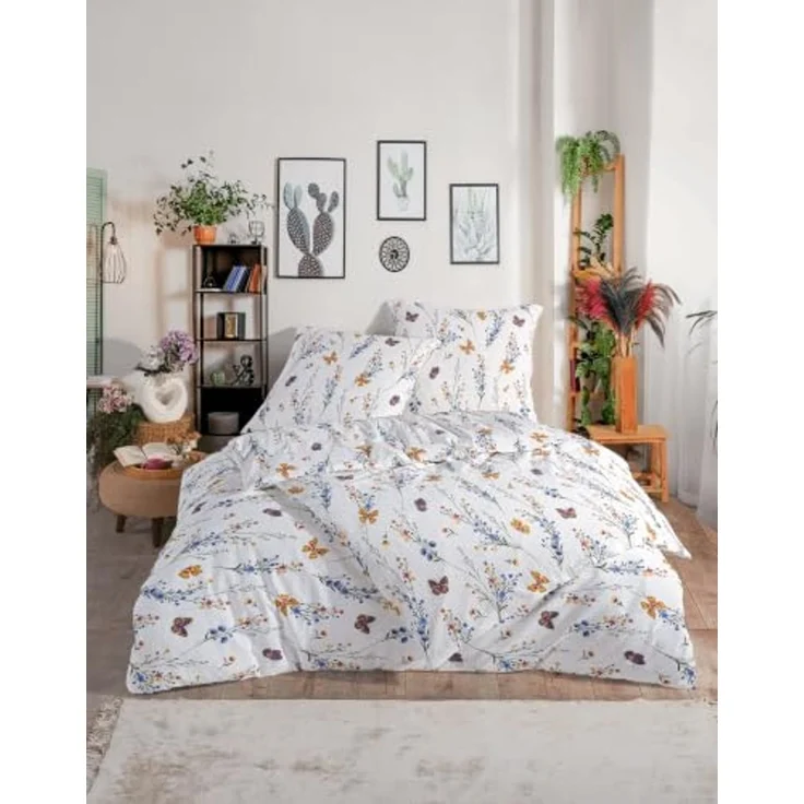 Seersucker Bettwäsche Schmetterlinge Blumen 135x200 cm 100% Baumwolle – Bild 3