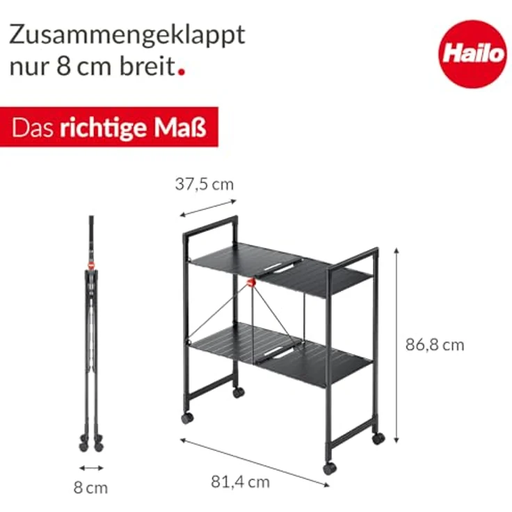 Hailo Quickboard – Mobile Universalablage mit Rollen - klappbar & platzsparend - vielseitig einsetzbar - pro Ablagefläche belastbar bis max. 10 kg - schwarz matt – Bild 6