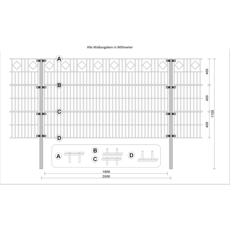 HOME DELUXE Doppelstabmattenzaun Schmuckzaun Raute inkl. Eckpfosten Anthrazit/Grün MORATA - 80 cm x 40m ohne Eckpfosten – Bild 7