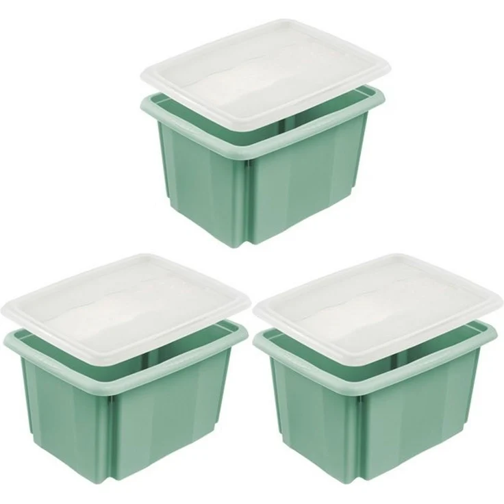 keeeper Aufbewahrungsbox Emil, Box mit Deckel, 3er Set, 15 L, 38 x 28,5 x 20,5 cm (Set, 3 St), ineinander und aufeinander stapelbar – Bild 4