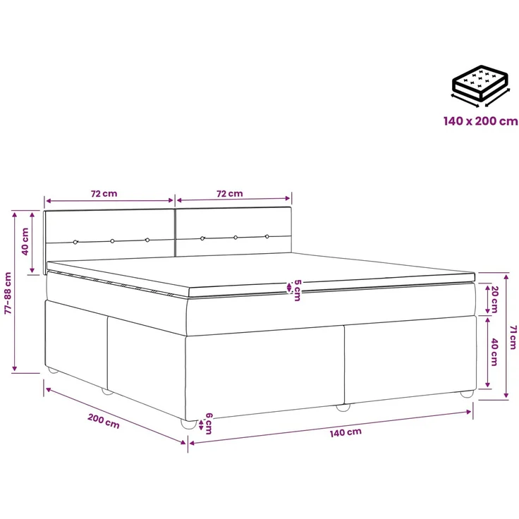 vidaXL Boxspringbett mit Matratze Dunkelblau 140 x 200 cm Samt 3451695 – Bild 11