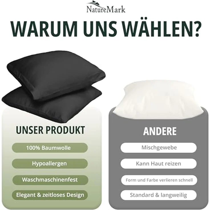 NatureMark Kissenbezüge 2er Pack Jersey Kissenbezug Kissenhülle, (2 Stück), Kissenhülle in vielen Größen und Farben (40 x 40 cm, Schwarz) – Bild 8