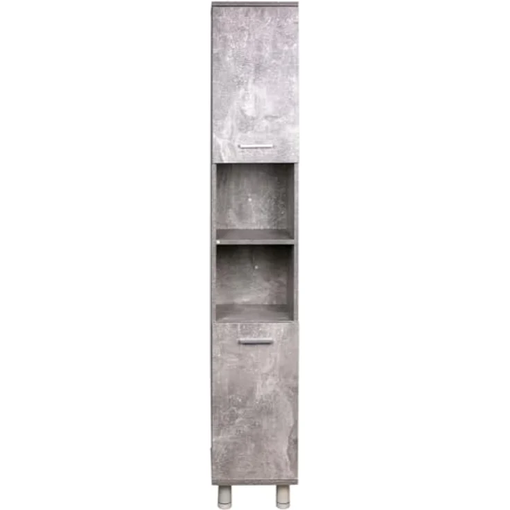 Shally Dogan Hocher, platzsparender Schrank mit 2 Türen, schmaler freistehender Schrank mit 4 Füßen, Mehrzweck-Aufbewahrungsregal, Wohnzimmer, Badezimmer, Küche, Bücherregal, Büro (Beton) – Bild 4