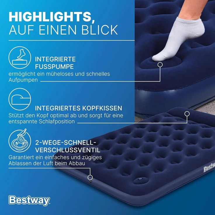 Doppelluftbett mit integrierter Fußpumpe 203 x 152 x 28 cm – Bild 6