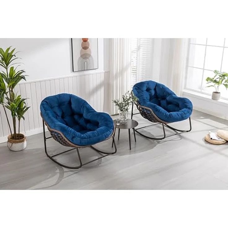 Ball & Cast Schaukelstuhl Outdoor, Rocking Chair mit Gepolstertem Kissen, Relaxsessel Schwingsessel für Garten, Balkon & Terrasse, Marineblau – Bild 5