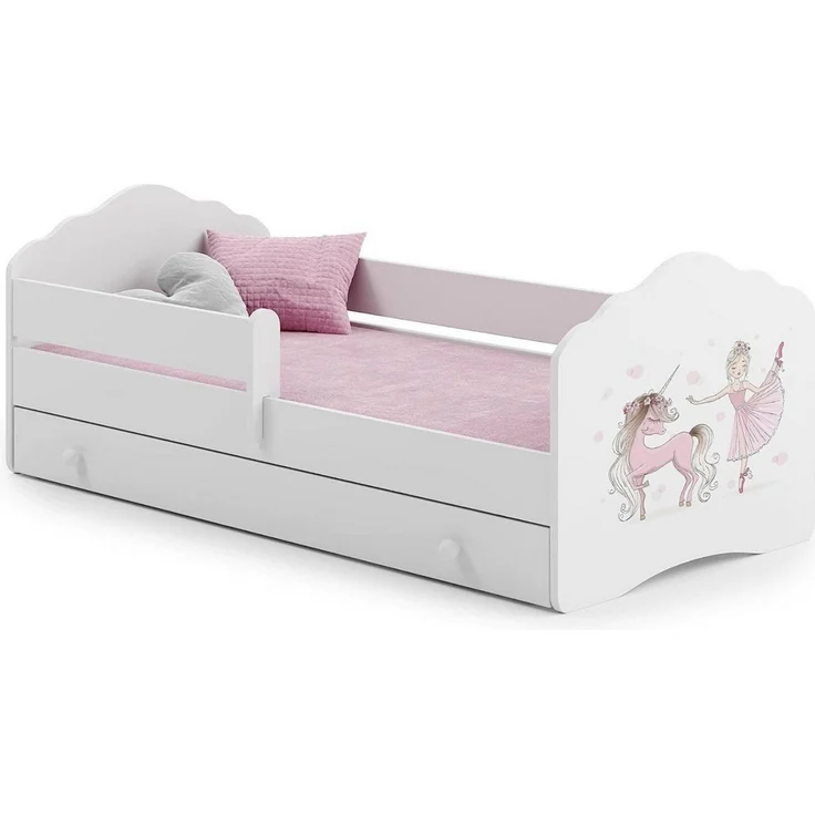 Kids Collective Kinderbett für Mädchen mit Matratze und Schublade & Lattenrost (70x140, 80x160 cm Jugendbett Einzelbett Komplettbett in weiß mit Pferd Motiv), Bett für Kinder Bett komplett Set Rausfallschutz Kinderbett 80x160 cm – Bild 2
