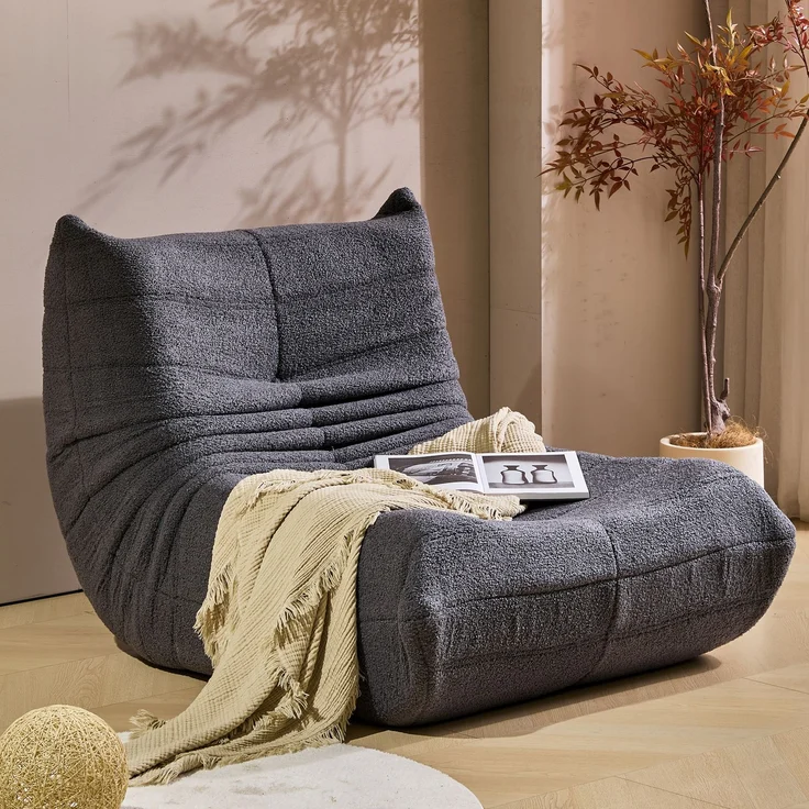 Loungesofa aus Teddy-Vlies mit hochdichter Schaumstoff-Polsterung, ergonomisch, 105x90x72 cm, Grau – Bild 5