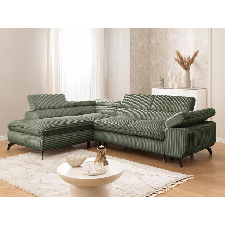 S-Style Möbel Ecksofa Bonnie mit Schlaffunktion Bettkasten und Kopfteilverstellung, mit Wellenfederung, Cord-Stoff – Bild 1