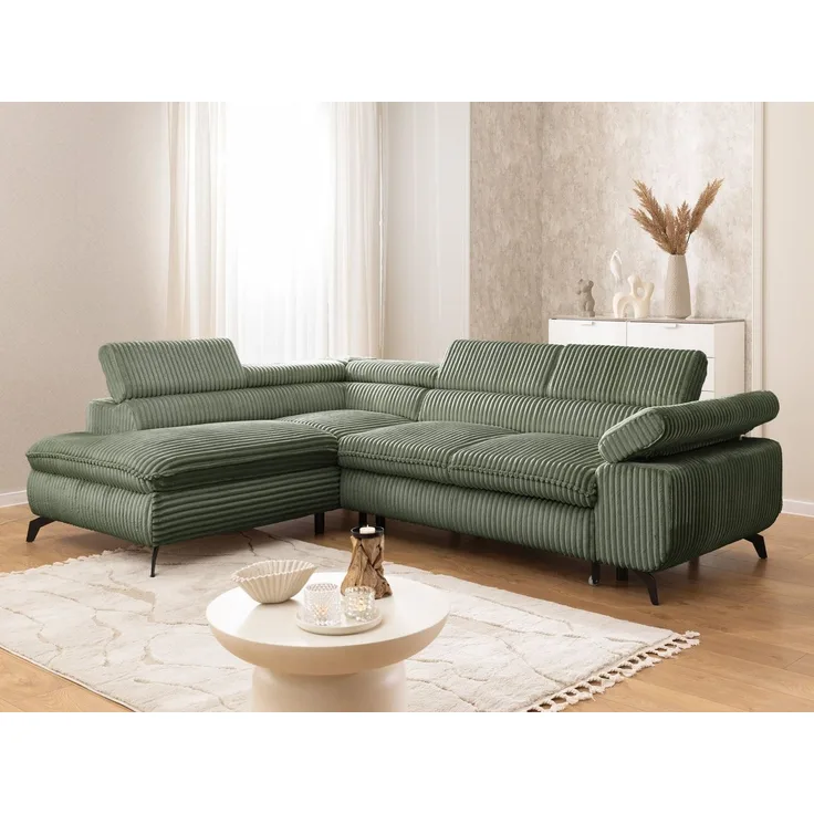 S-Style Möbel Ecksofa Bonnie mit Schlaffunktion Bettkasten und Kopfteilverstellung, mit Wellenfederung, Cord-Stoff