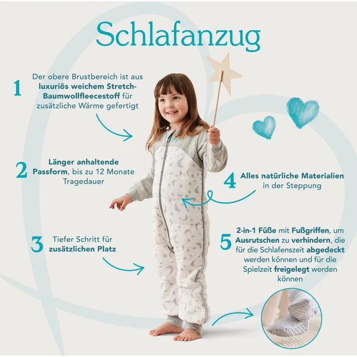 Love To Dream Schlafsack mit Füßen, 3 Years, integrierte Steppdecke für kühle Temperaturen (16-20°C), statt Bettdecke, Schlafanzug Baby Winter, Babyschlafsack, Weiß – Bild 5