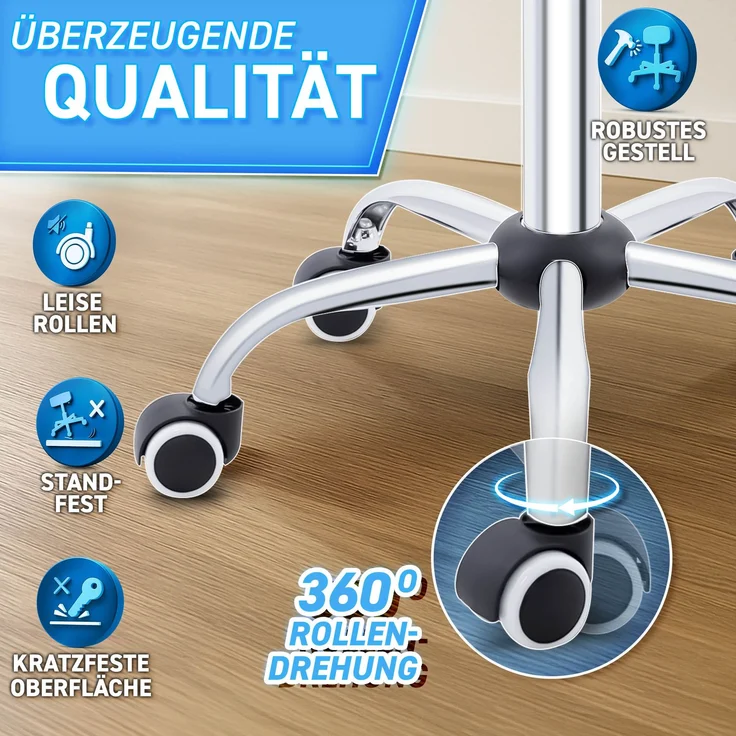 TRESKO Rollhocker Blau mit Lehne Arbeitshocker Hocker Drehhocker Kosmetikhocker Praxishocker – Bild 2