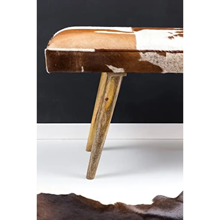 Wohnling Sitzbank Ziegenfell / Massivholz Bank 120 x 40 x 52 cm | Polsterbank Flur Esszimmer Braun | Kleine Bettbank Fell | Dielenmöbel Flurbank – Bild 5