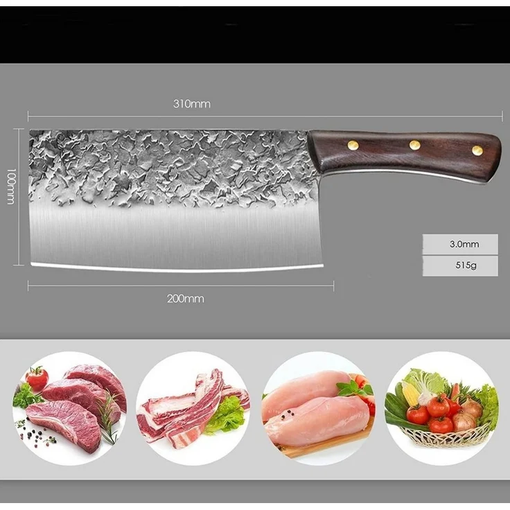 KingLux Hackmesser Handgeschmiedetes Chinesisches Küchenmesser Metzgermesser, Deutscher Edelstahl, Ergonomisch geformt, Holzgriff – Bild 3