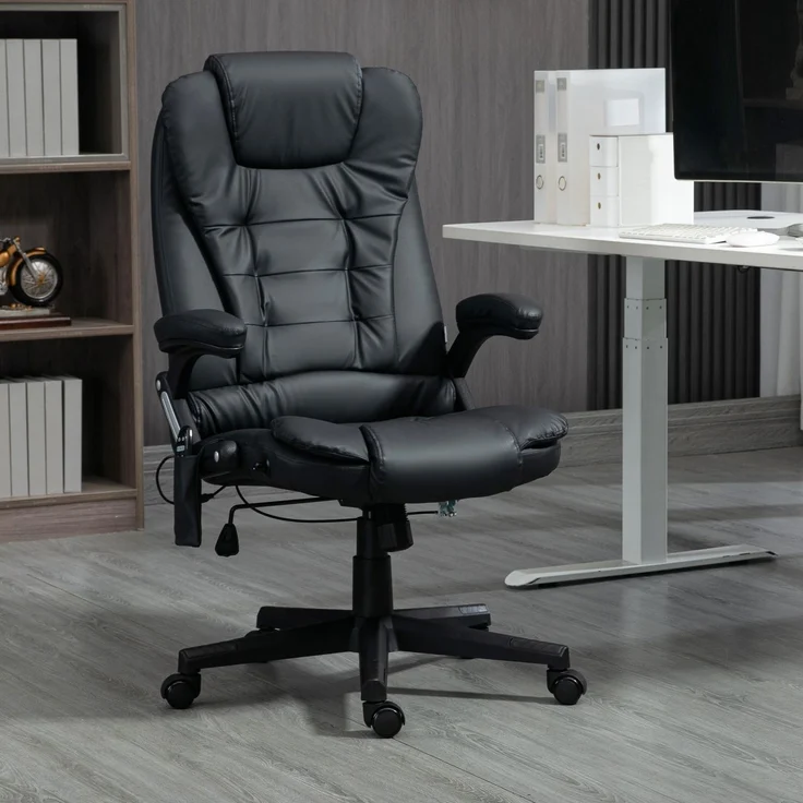Elektrischer Massagesessel mit Heizfunktion, ergonomischer Bürostuhl mit schwarzem Kunstlederbezug – Bild 3