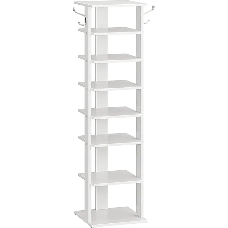 Hoobro Schuhregal 8-lagiges Regal, schmales Schuhablage, Schuhschrank mit 2 Haken, Ablagegestelle, platzsparend, Stabil, 28 x 28 x 113 cm