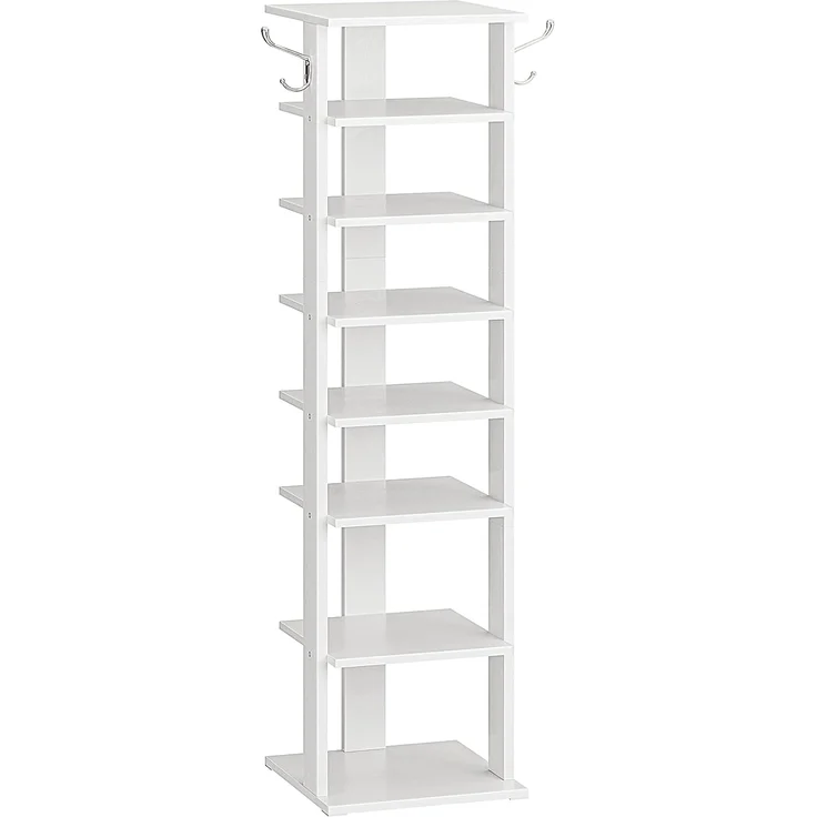 Hoobro Schuhregal 8-lagiges Regal, schmales Schuhablage, Schuhschrank mit 2 Haken, Ablagegestelle, platzsparend, Stabil, 28 x 28 x 113 cm