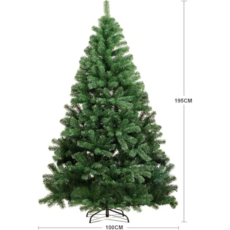 COMHOMA Künstlicher Weihnachtsbaum Weihnachtsdeko 195cm PVC Material mit 1000+ Spitzen Thickened Branches, mit dekorativen Schleifen & Grußkarten, stabiler Metallständer – Bild 3