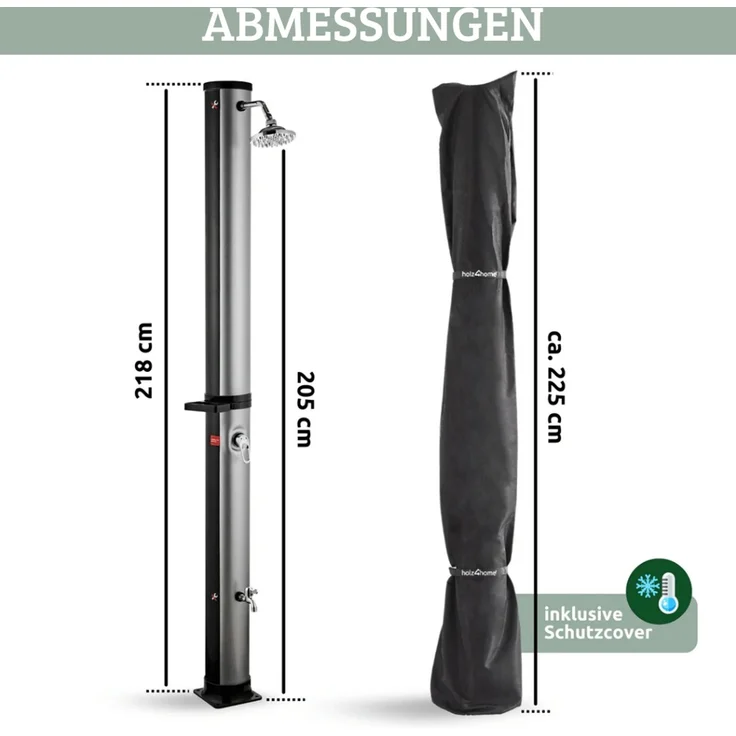 Outdoor Solardusche 35 Liter inkl. Wasserspeicher - Mit Abdeckung | Solar Gartendusche warmes Wasser Pooldusche Campingdusche – Bild 2