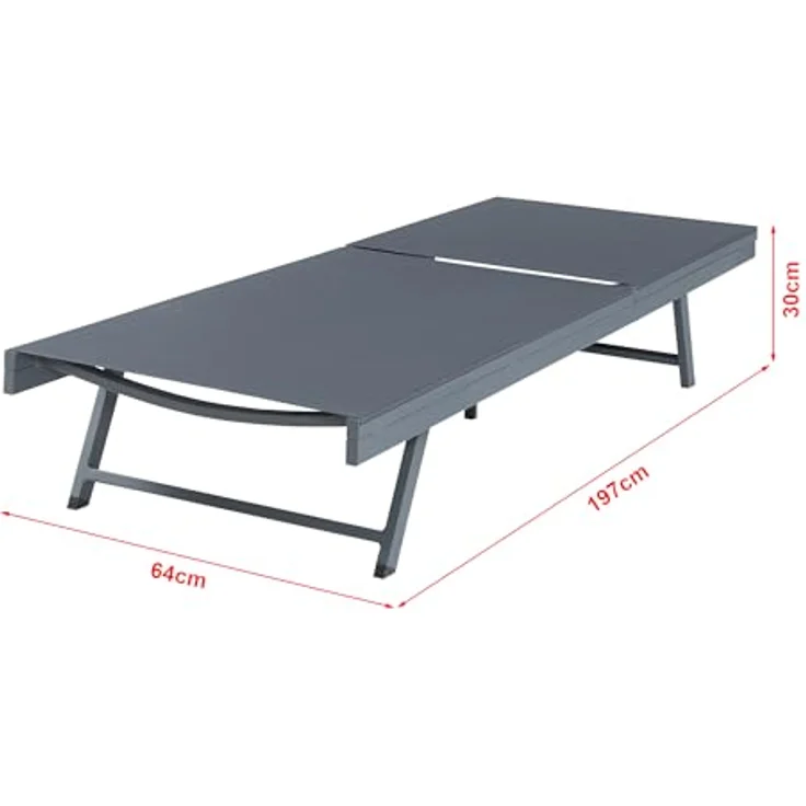 casa.pro Sonnenliege ‘Baragiano’, 5-stufig verstellbar, max. 150 kg, Aluminiumgestell, 197 x 64 x 30 cm, dunkelgrau – Bild 2