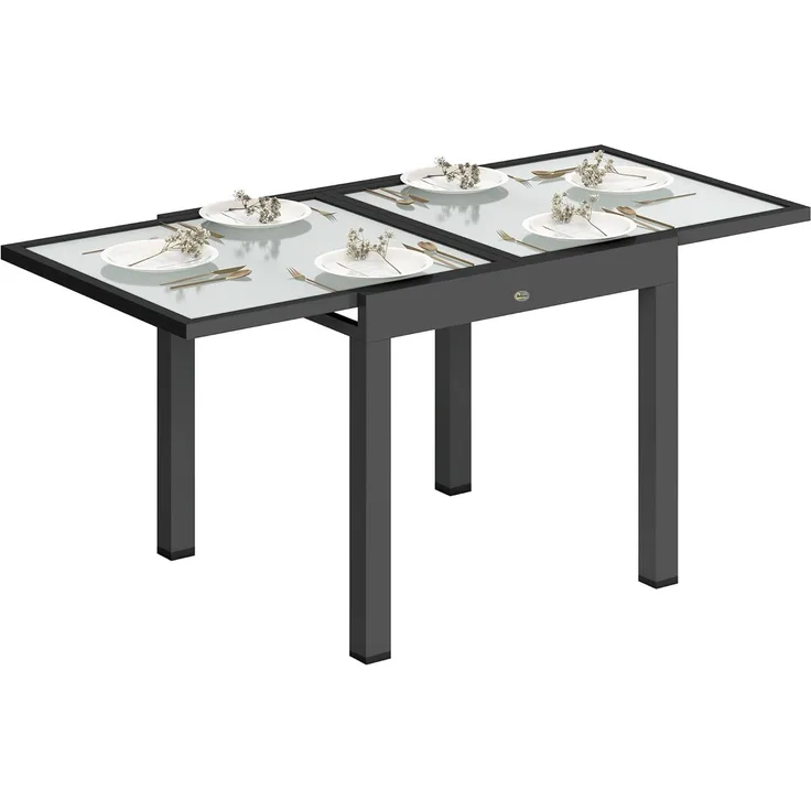 Outsunny Gartentisch ausziehbar, aus Aluminium, 160x80 cm (rutschfest Campingtisch, 1-St, wetterfest Buffettisch), für 4-6 Personen, für Outdoor, Garten, Terrasse, Balkon, Schwarz