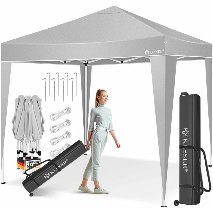 KESSER® Faltpavillon mit Tasche, ohne Beleuchtung, wasserdicht und UV-Schutz 50+, Metall / Polyester grau, 300x300 cm – Bild 1