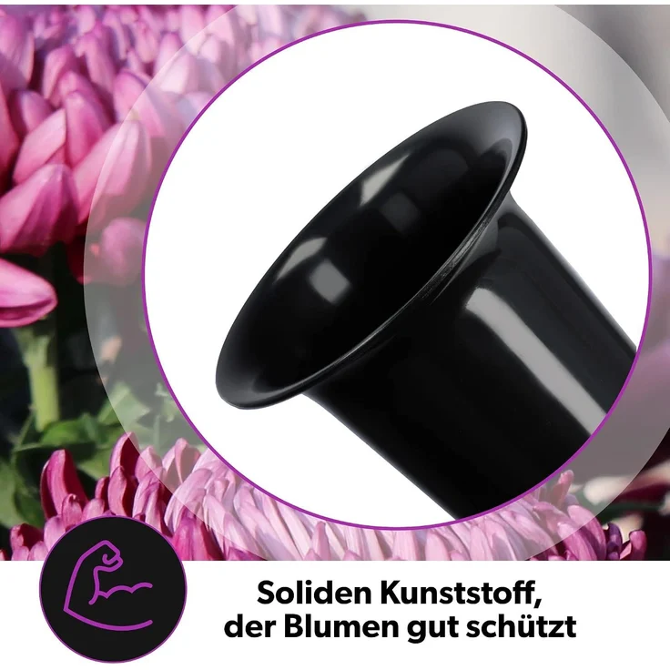 KADAX Vase Fläschchen für Friedhof 31 cm Künstliche Blumen Treibende Spitze Schwarz – Bild 4