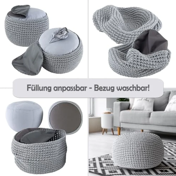 Amagohome Sitzhocker Bodenkissen Pouf Ø55 H37 Mohar Sitzhocker Sitzpouf waschbar nachfüllba, Bezug abnehmbar u. bei 30° Feinwäsche waschbar! – Bild 4