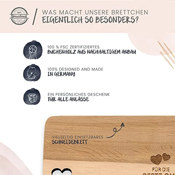 Spruchreif® Frühstücksbrett Frühstücksbrettchen aus Holz · Brotzeitbrett mit Gravur · Geschenk für Familie · Holzbrettchen mit Herzausschnitt – Bild 7