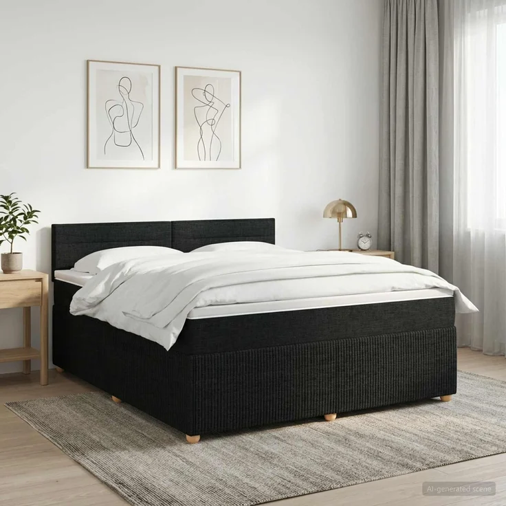 vidaXL Boxspringbett mit Matratze Schwarz 140 x 200 cm Stoff 3451477 – Bild 1
