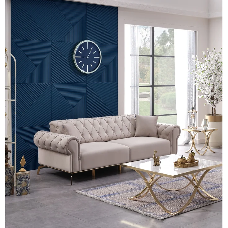 Sitzgruppe/Sofa Set - Wohnzimmergarnitur "Mira" 3+3+1-Beige/Blau – Bild 2