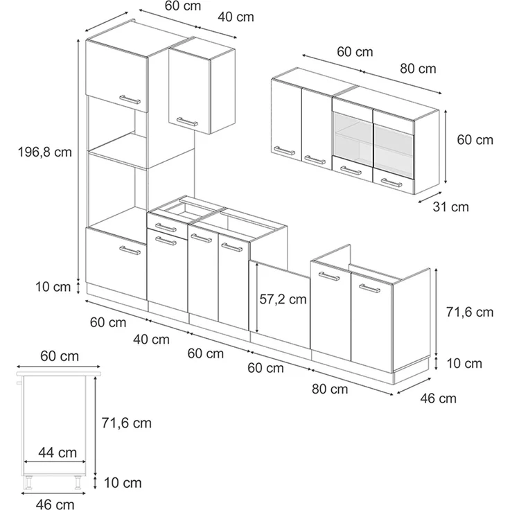 Küchenzeile R-Line Artisan Eiche/Weiß 300 cm mit Hochschrank, AP Anthrazit Vicco – Bild 3