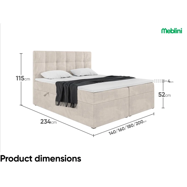 MEBLINI Boxspringbett KAI 160x220cm - H3/Beige Samt - mit Bettkasten - Gepolstert Doppelbett mit Matratze und Topper - Polsterbett mit Stauraum - Bett mit Kopfteil - Stauraumbett – Bild 7
