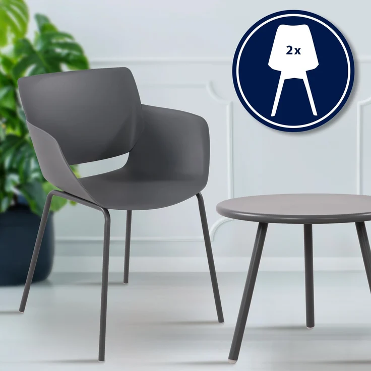 CLP Sitzgruppe Berena Set Tisch Berea Stühle Alpena wetterfest und UV-beständig,dunkelgrau 2 Stühle – Bild 3