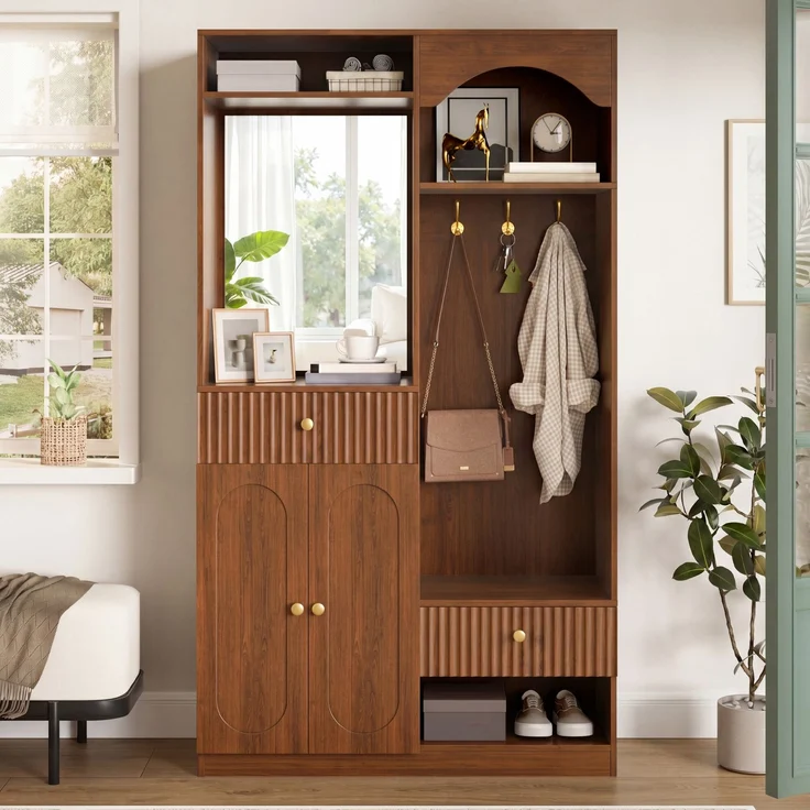 Kompaktgarderobe mit Spiegel und Sitzbank,Flurgarderobe mit Schuhschrank und Haken, Kleiderhaken,Kompaktgarderobe,Flurmöbel Set,Flurgarderobe – Bild 7