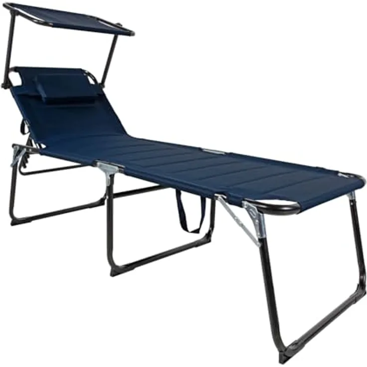 Mojawo XXL Liegestuhl Aluminium Gartenliege mit Kissen und Sonnendach, dunkelblau, L200xB70cm, belastbar bis 150 kg