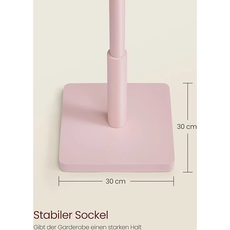 VASAGLE Garderobenständer, Kleiderständer Massivholz, Jackenständer Baumform, 8 Haken für Jacken, Hüte, für Flur, Haken und Haltestange aus Kautschukholz, pastellrosa – Bild 4