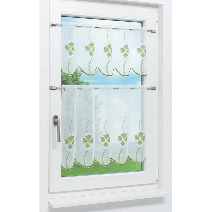 Scheibengardine Plauener Spitze - Kleeblatt (Bx H) 161cm * 30cm Grün/maigrün – Bild 5