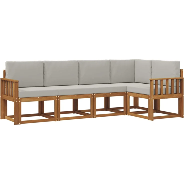 vidaXL Outdoor-Sofagarnitur 5 stk. 5-Sitzer Natur und Hellgrau 3366389 – Bild 2
