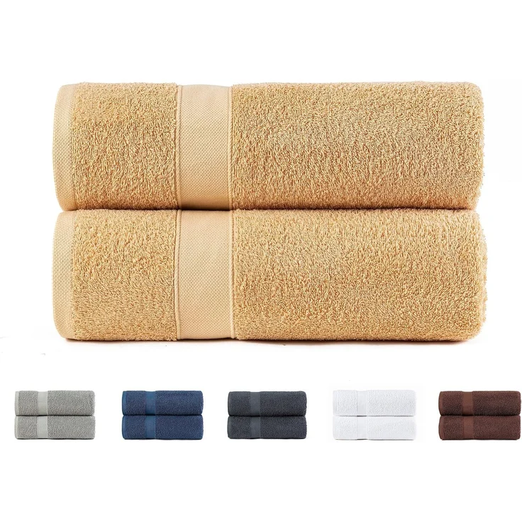 Todocama 2 große Badetücher, 100% Baumwolle, 550 g/m², extra weich, sehr saugfähig und schnell trocknend, Maße 100x150 cm, Beige