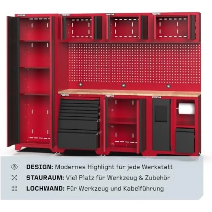 Feistos Werkstatteinrichtung "Juno 23", schwarz/rot, 264 x 46 x 198 cm (B x T x H),1 Hochschrank – Bild 4