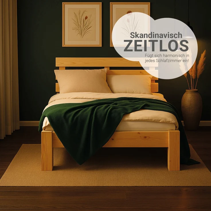 Holzbett mit Federkernmatratze 90x200 Jugendbett Einzelbett Bett Holzbettrahmen Natur Massiv Holz Lattenrost – Bild 8