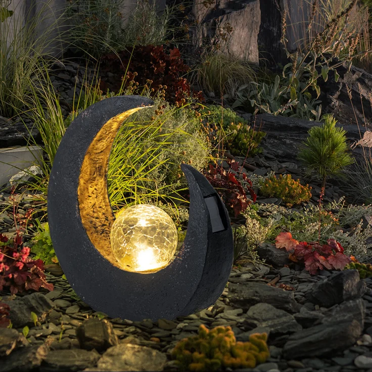 LED Solarlampe, Halbmond, schwarz gold, Glaskugel, H 30,5 cm – Bild 5